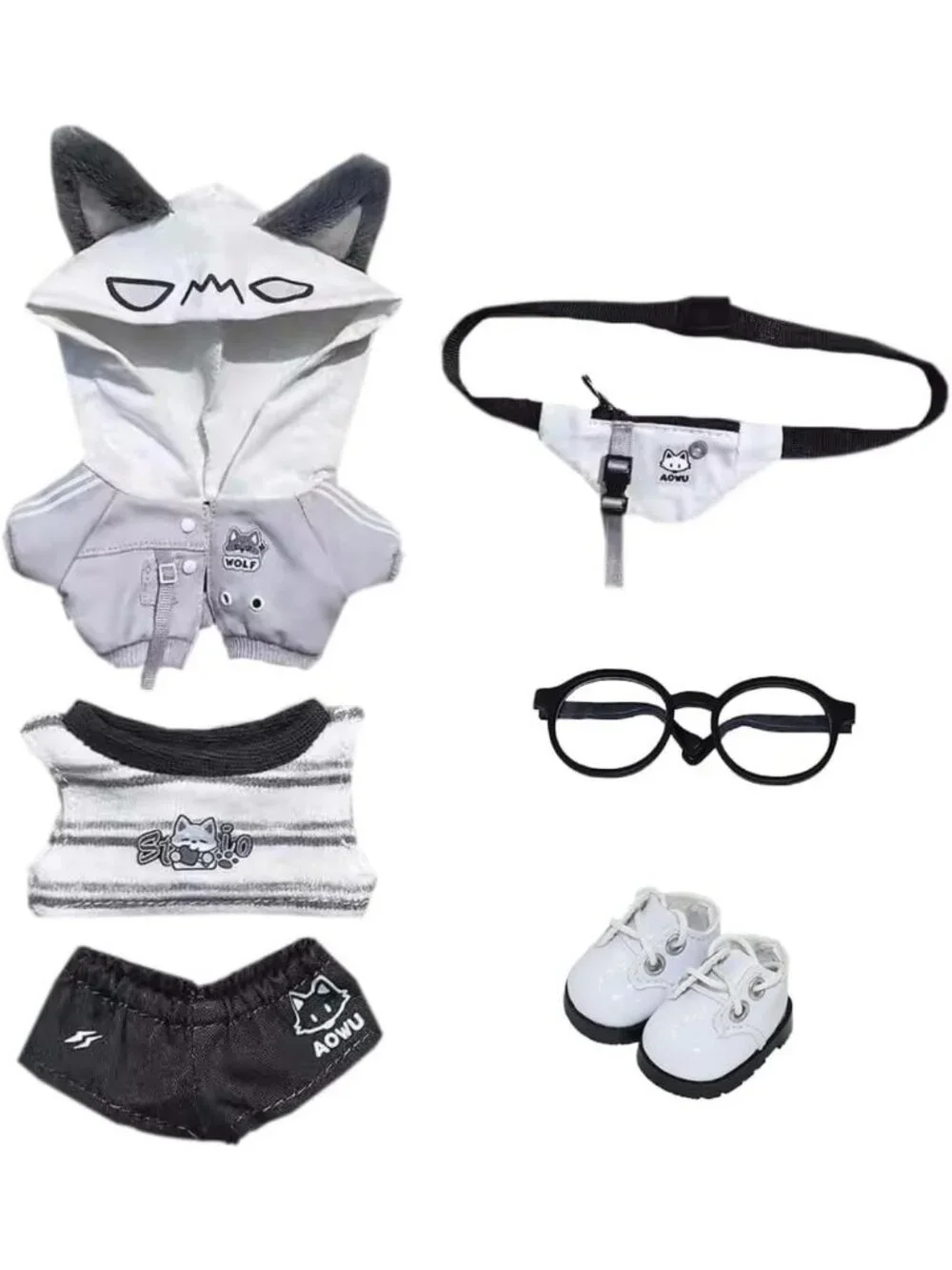 Soft Plush Doll Outfit Set with Hoodie, Vest, Pants & Accessories - Dress Up